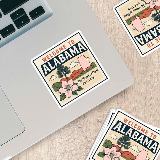 Welcome to Alabama Vinyl Sticker – Vintage State Travel Decal