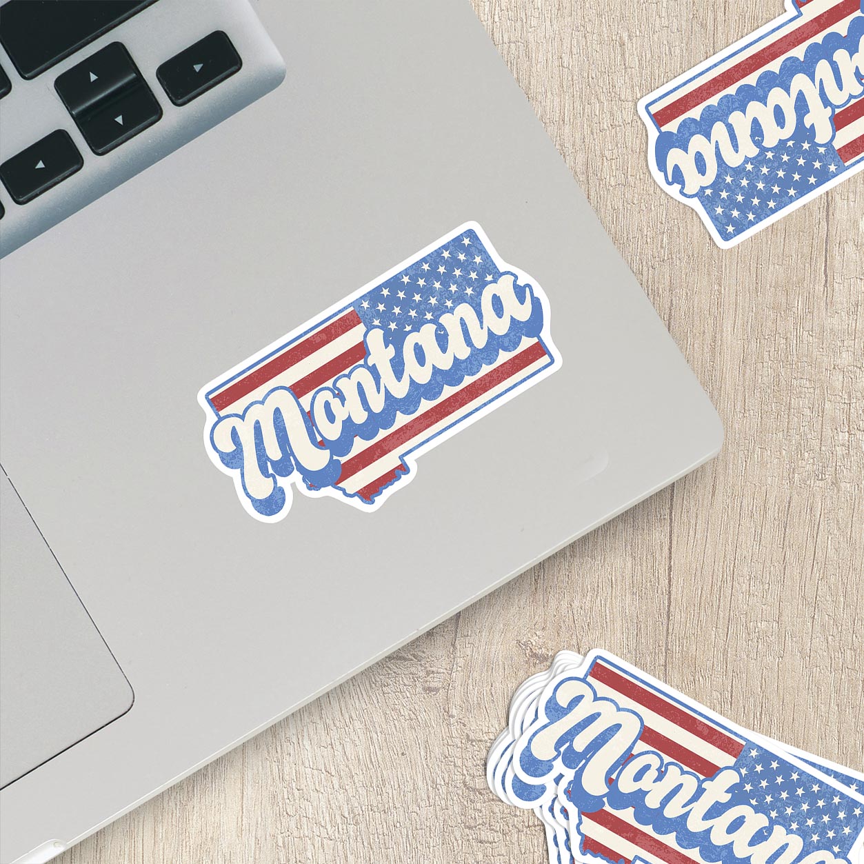 Montana State Sticker with American Flag Background | Weatherproof Vinyl Decal
