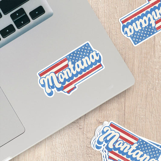 Montana State Sticker with American Flag Background | Weatherproof Vinyl Decal