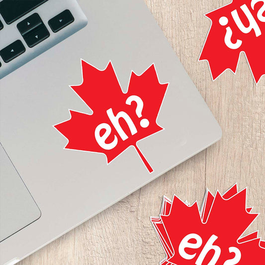 Canadian Maple Leaf “Eh?” Vinyl Sticker – Funny Canada Laptop, Water Bottle, or Car Decal