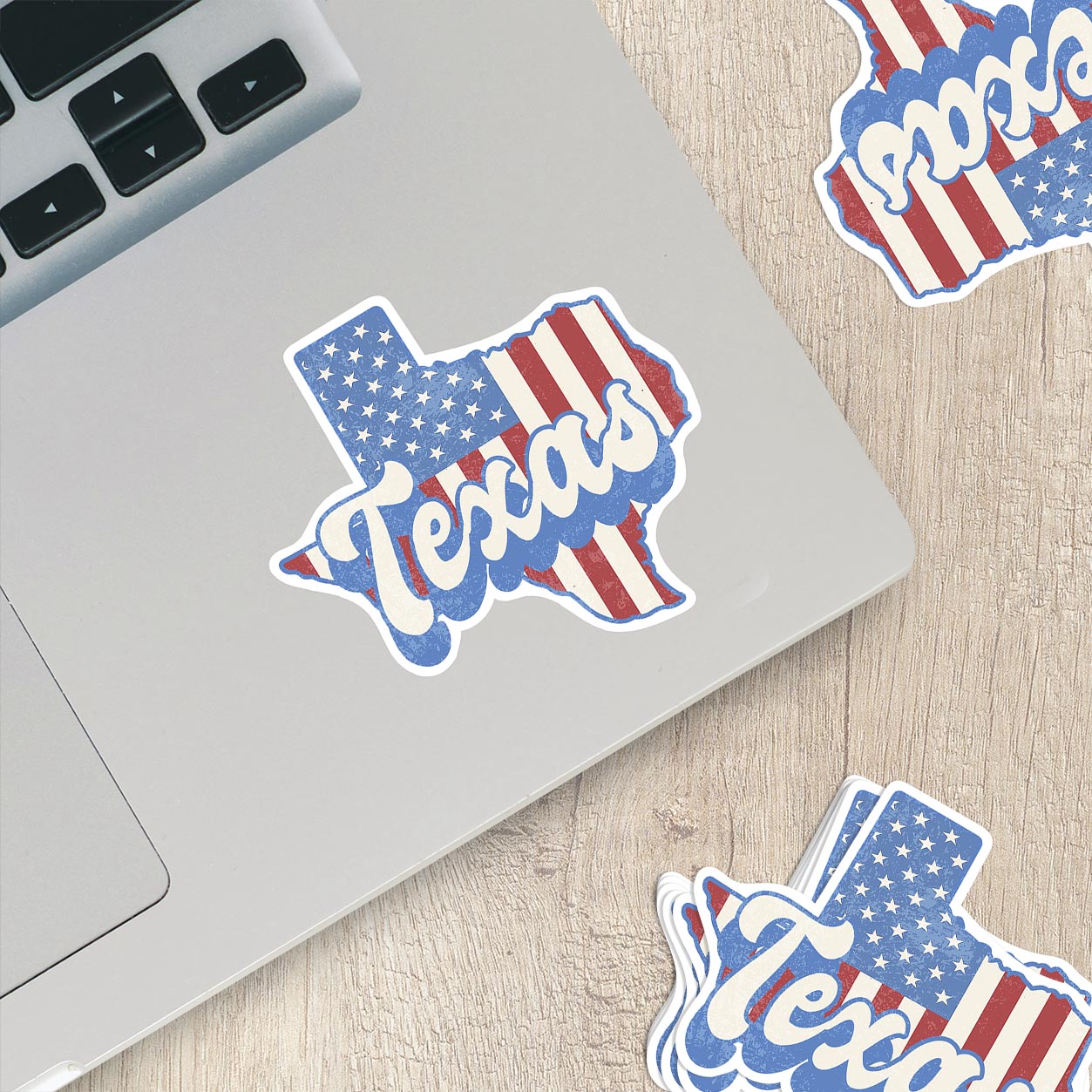 Texas State Sticker with American Flag Background | Weatherproof Vinyl Decal