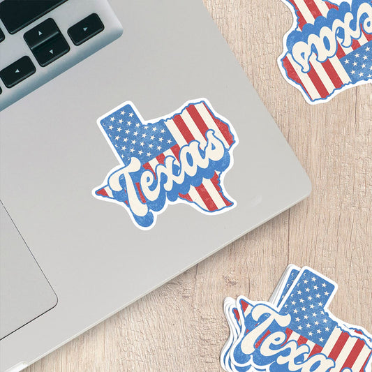 Texas State Sticker with American Flag Background | Weatherproof Vinyl Decal