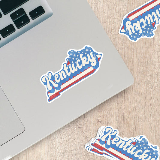 Kentucky State Sticker with American Flag Background | Weatherproof Vinyl Decal