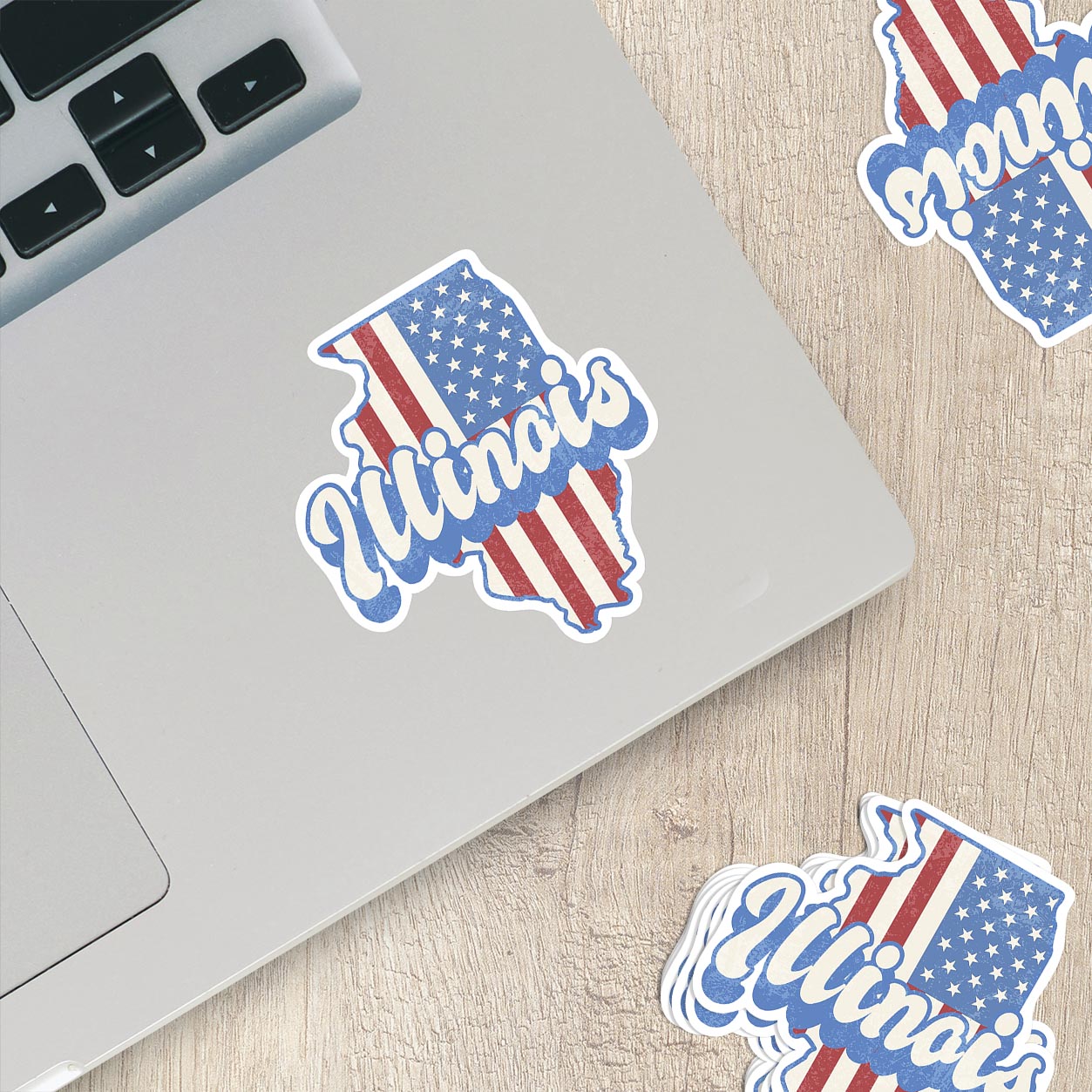 Illinois State Sticker with American Flag Background | Weatherproof Vinyl Decal