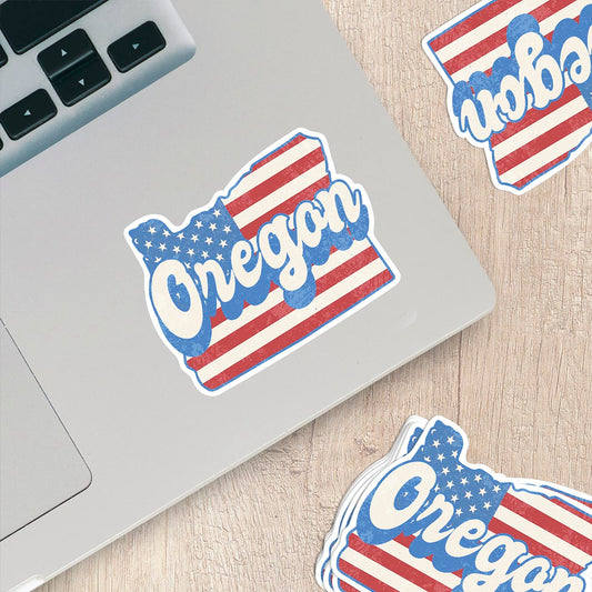 Oregon State Sticker with American Flag Background | Weatherproof Vinyl Decal