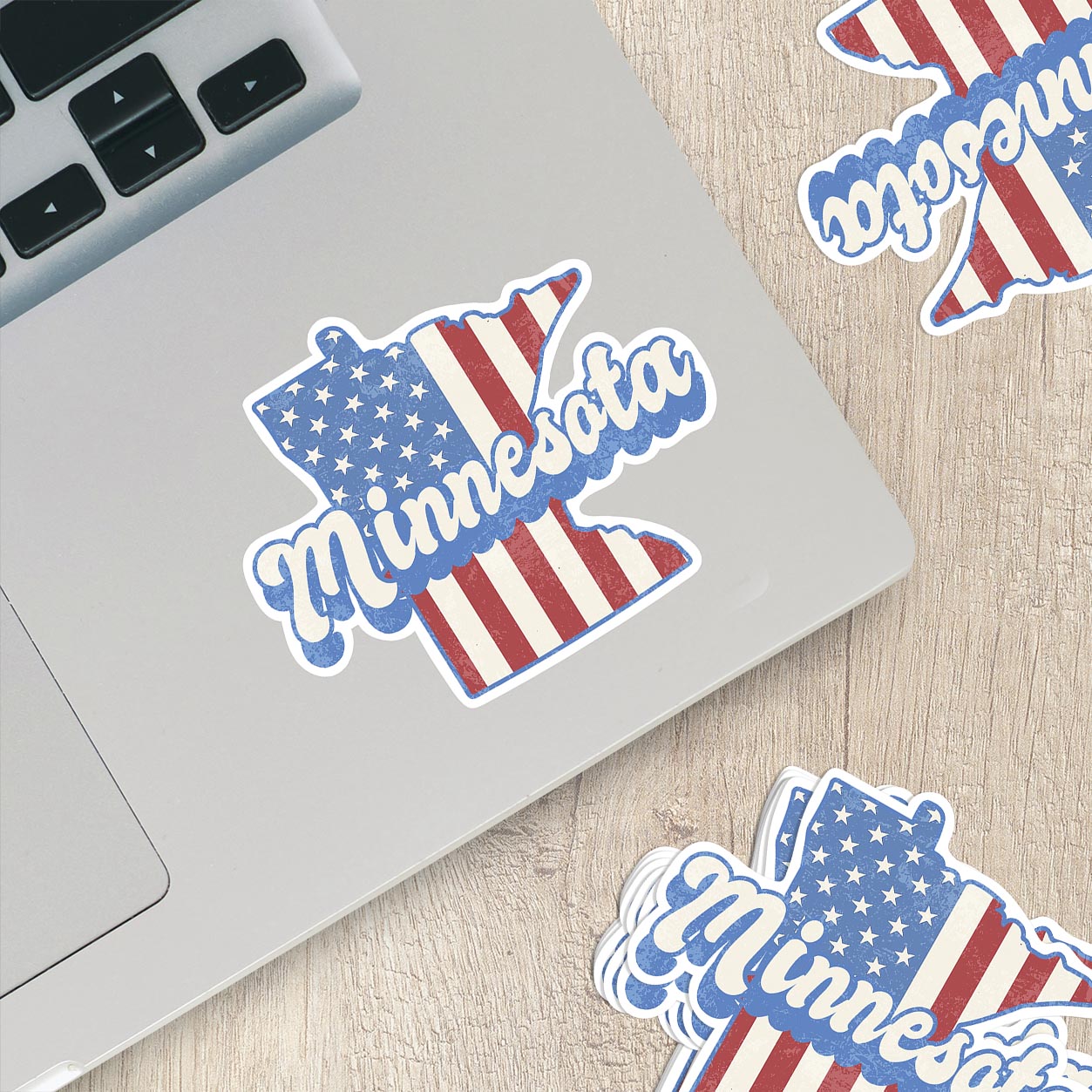 Minnesota State Sticker with American Flag Background | Weatherproof Vinyl Decal