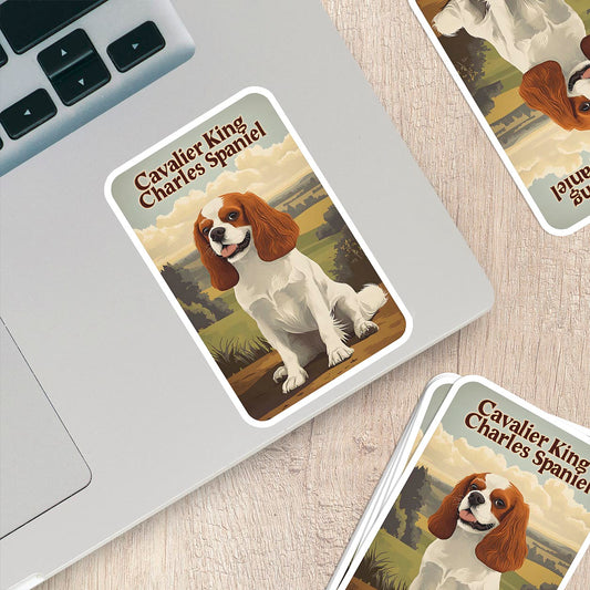 Vintage Cavalier King Charles Spaniel Sticker – Durable Vinyl Sticker