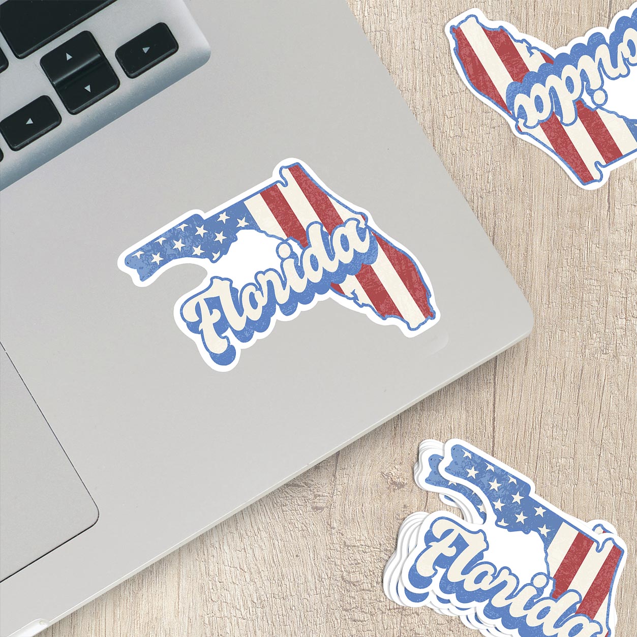 Florida State Sticker with American Flag Background | Weatherproof Vinyl Decal