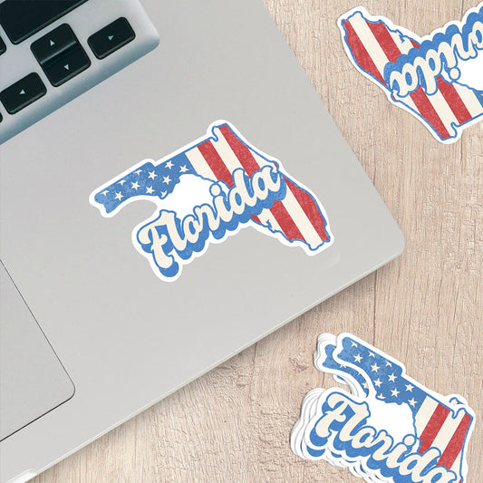 Florida State Sticker with American Flag Background | Weatherproof Vinyl Decal