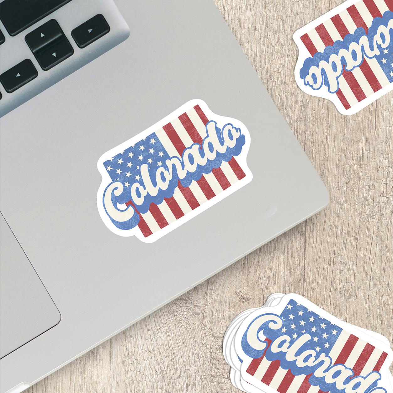 Colorado State Sticker with American Flag Background | Weatherproof Vinyl Decal
