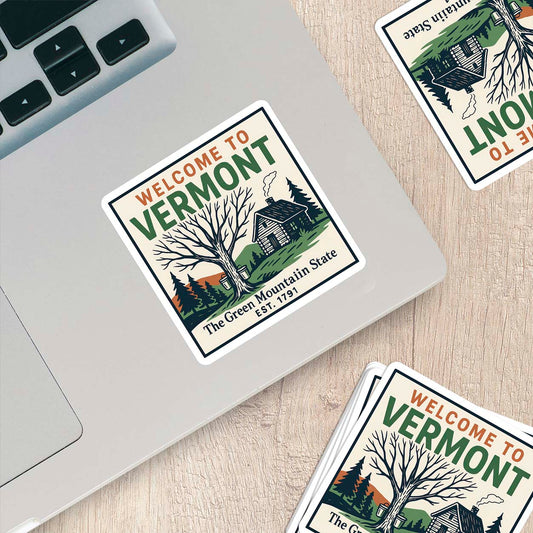 Welcome to Vermont Vinyl Sticker – Vintage State Travel Decal
