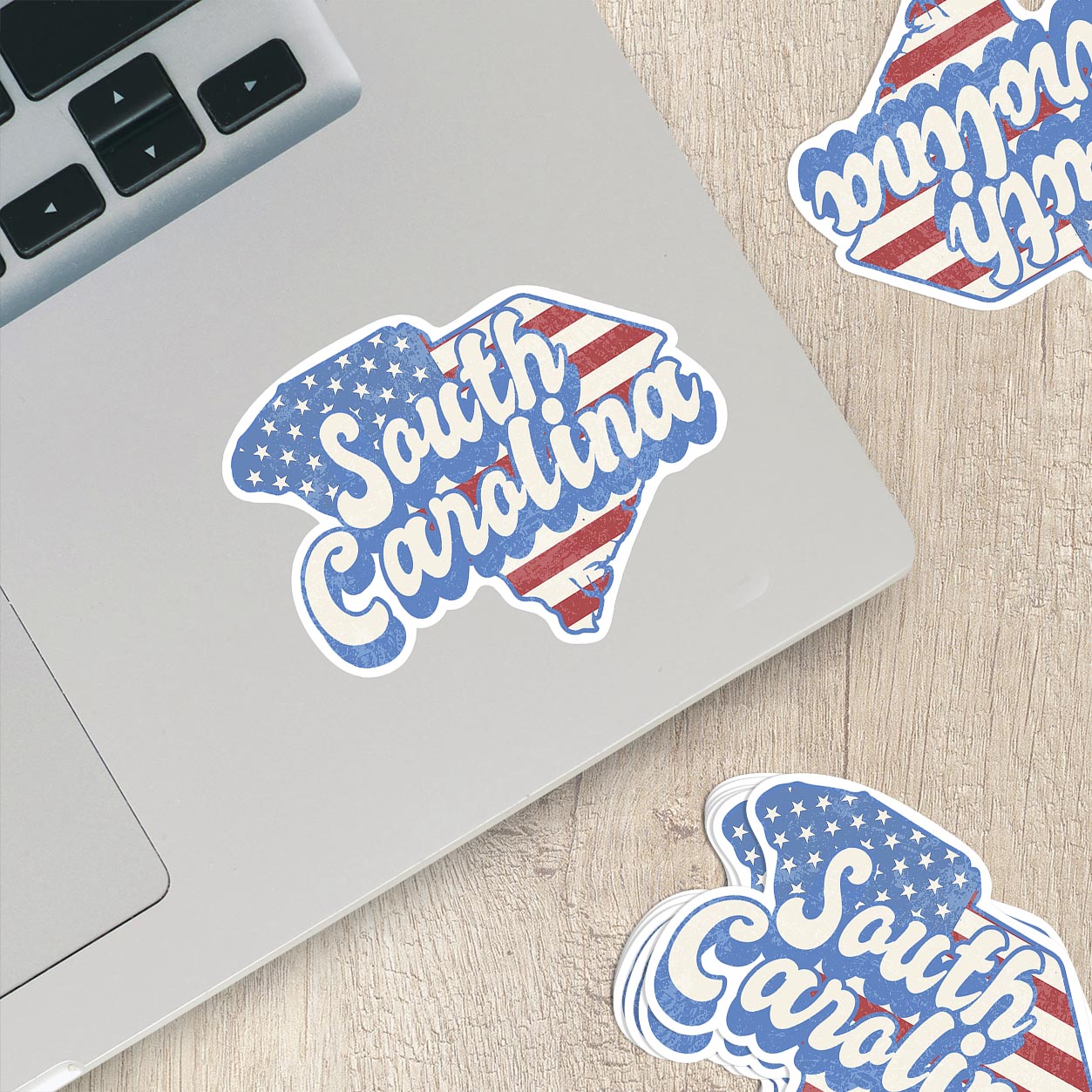 South Carolina State Sticker with American Flag Background | Weatherproof Vinyl Decal