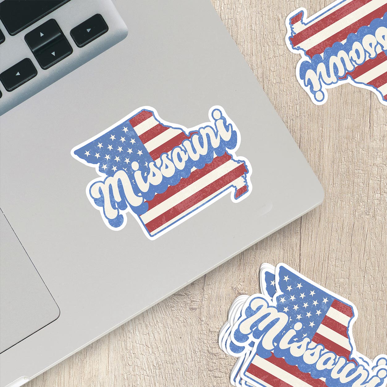 Missouri State Sticker with American Flag Background | Weatherproof Vinyl Decal