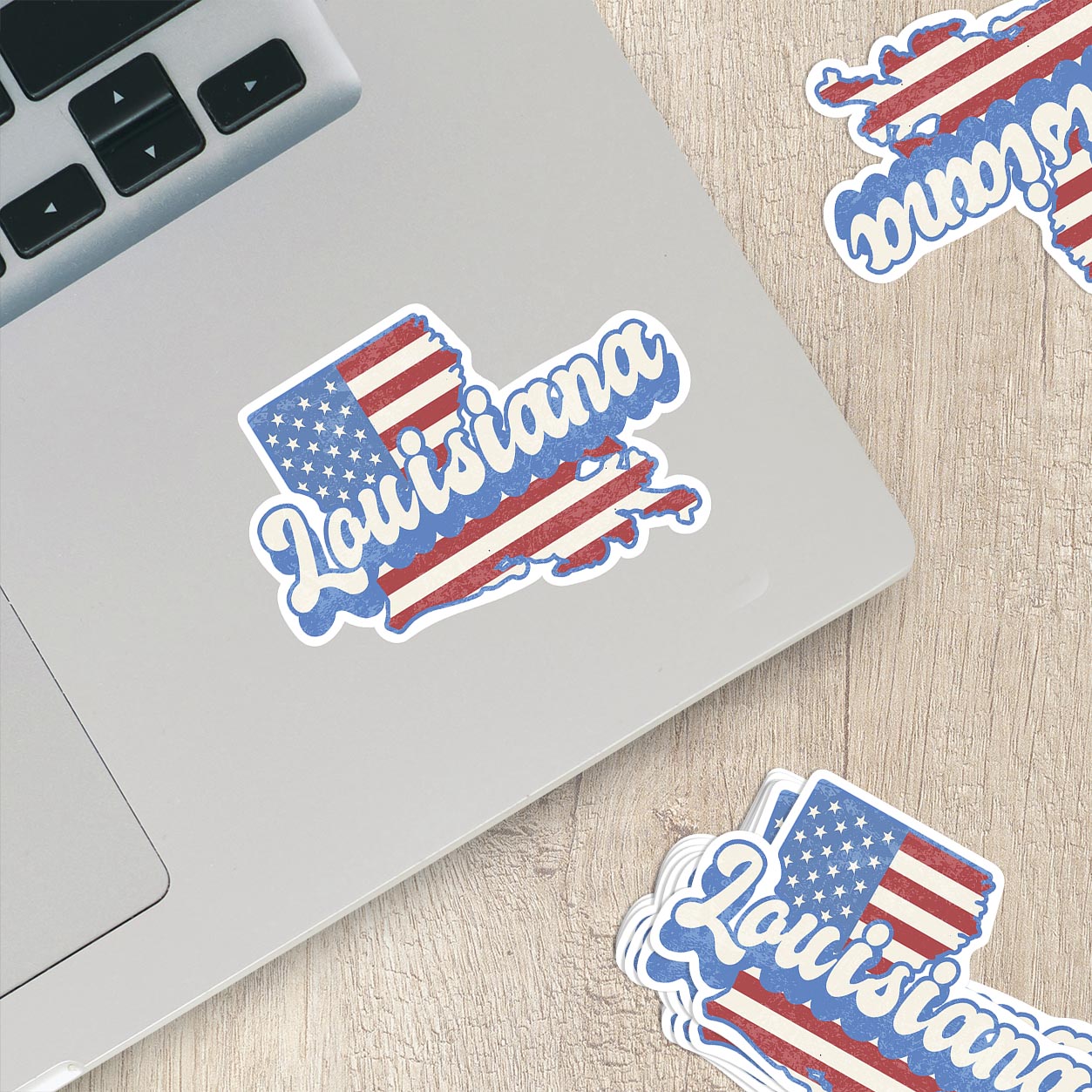 Louisiana State Sticker with American Flag Background | Weatherproof Vinyl Decal