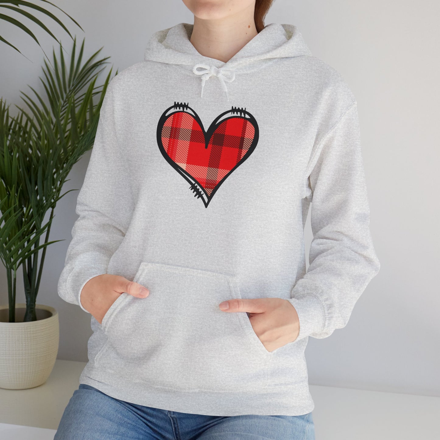 Love Hoodie with Plaid Heart on Front and Bold Love Design on Back