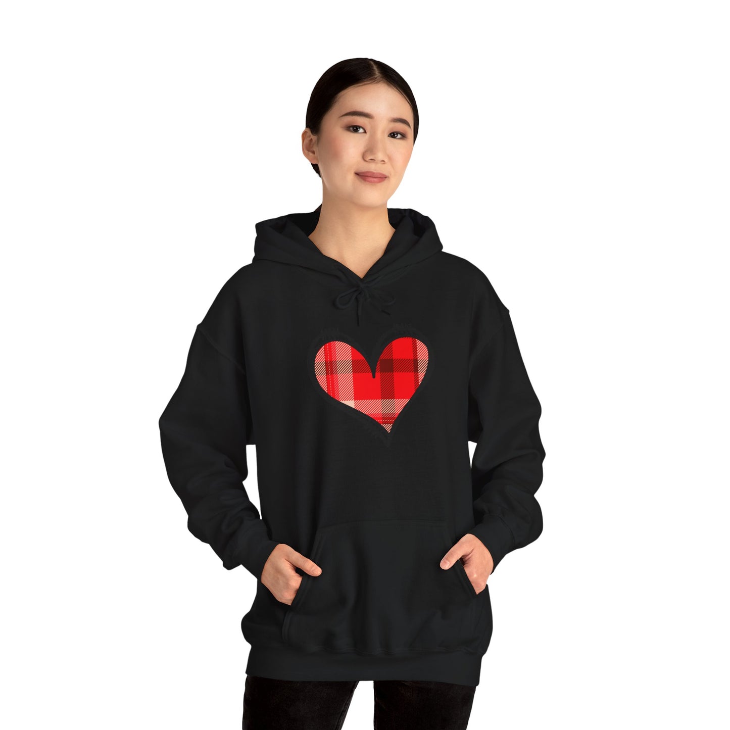Love Hoodie with Plaid Heart on Front and Bold Love Design on Back