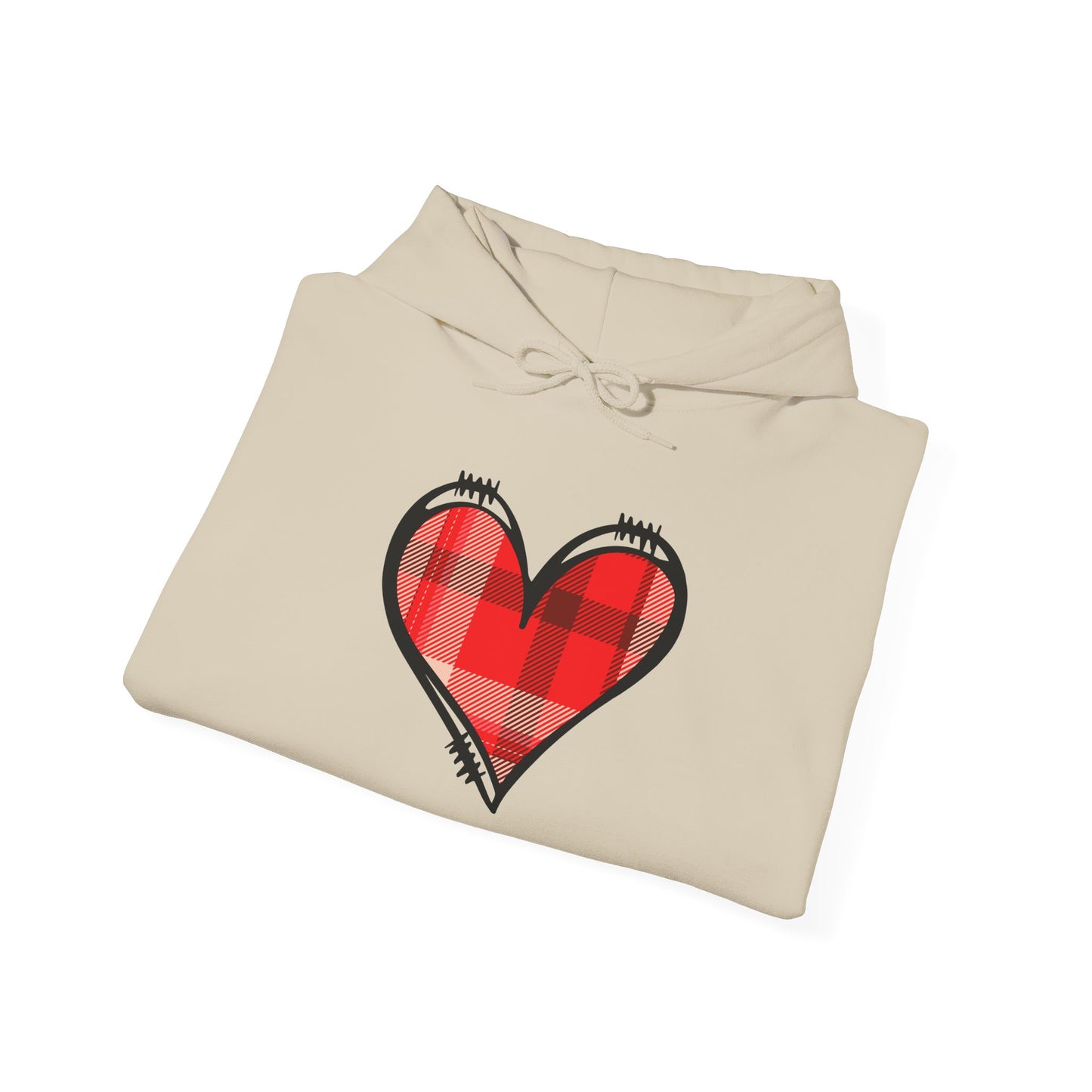 Love Hoodie with Plaid Heart on Front and Bold Love Design on Back