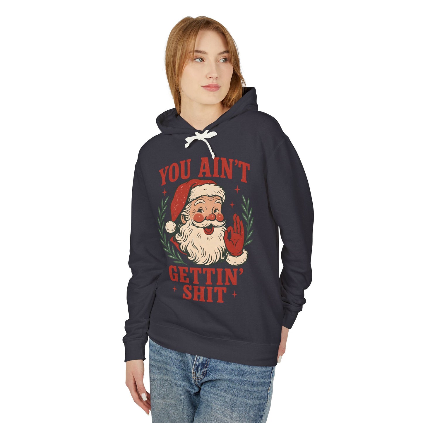 Santa Humor Unisex Lightweight Hooded Sweatshirt