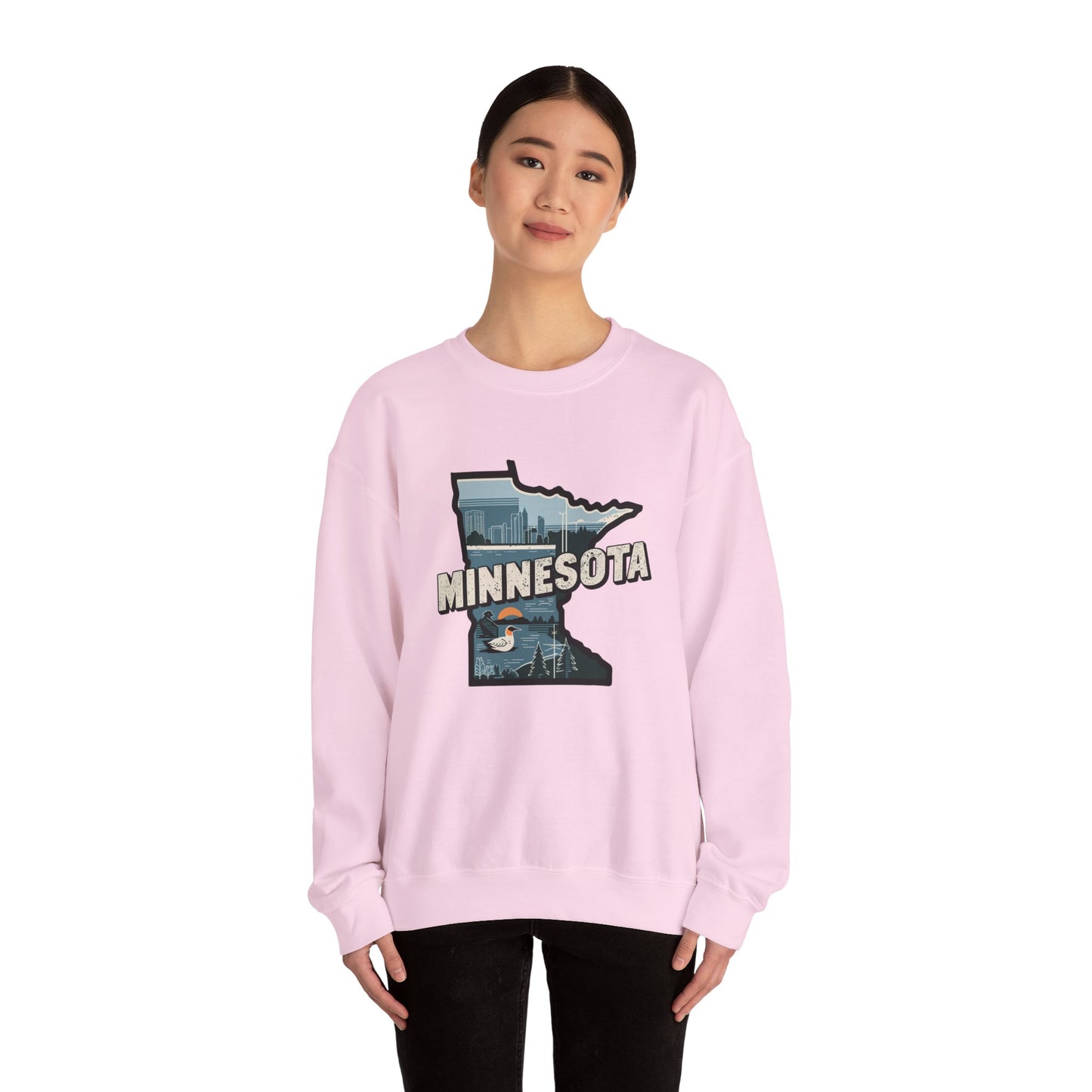 Minnesota state silhouette with skyline and loon Sweatshirt