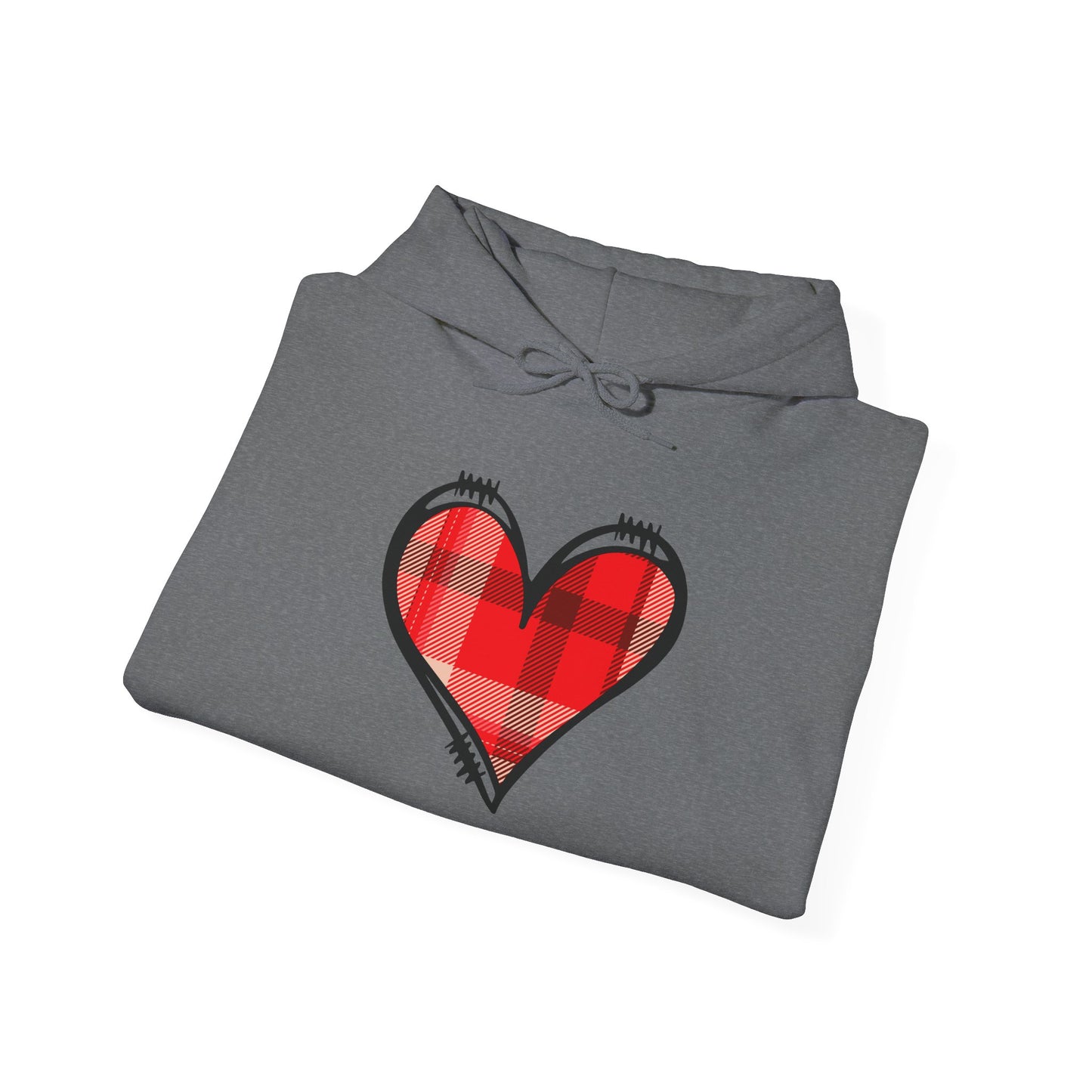 Love Hoodie with Plaid Heart on Front and Bold Love Design on Back
