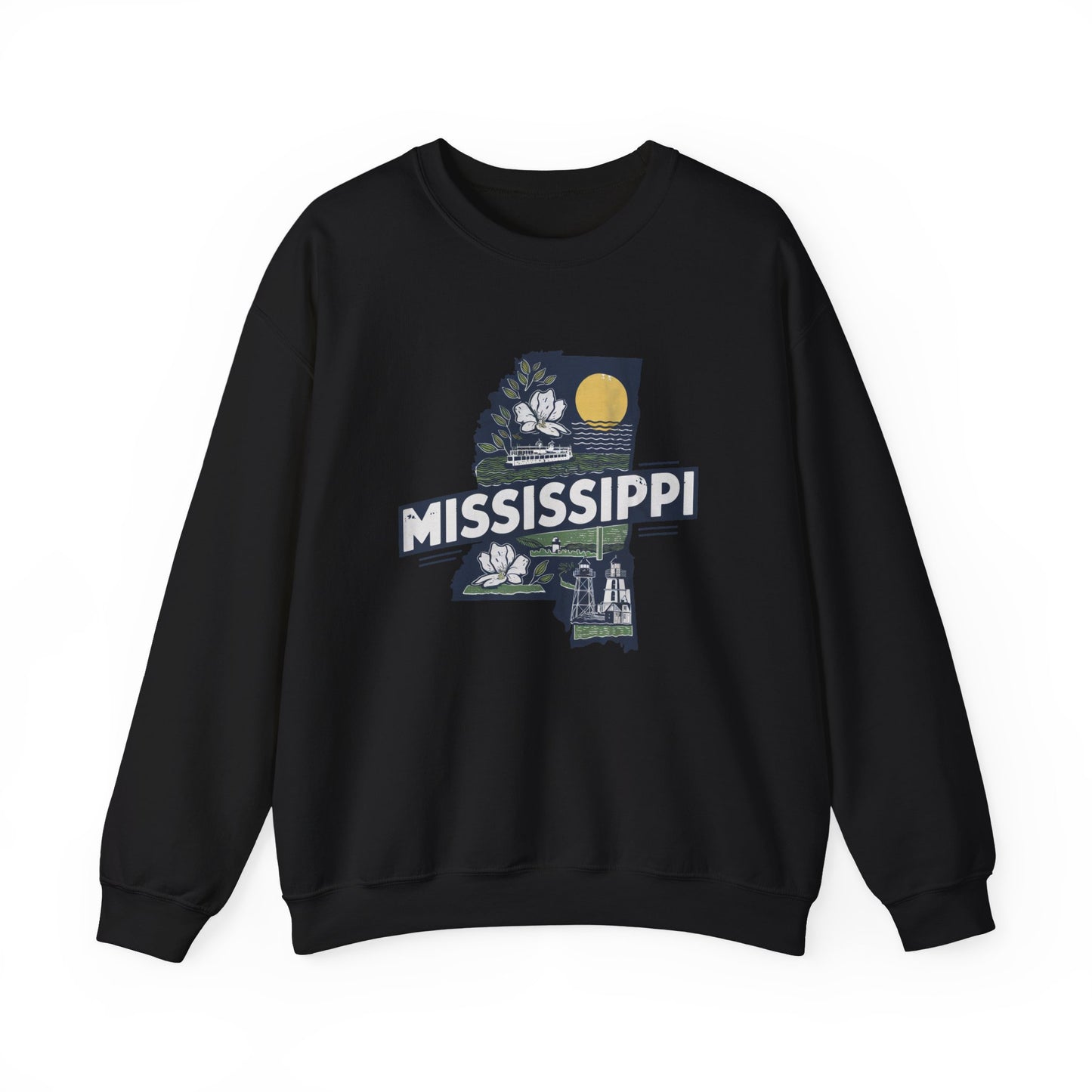 Mississippi State Map with Magnolia and Lighthouse Sweatshirt