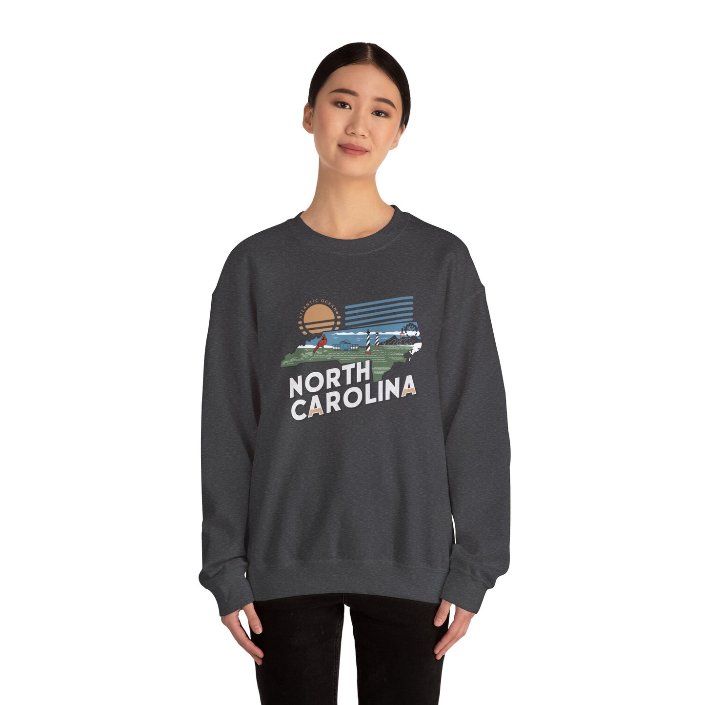 North Carolina state map sunset illustration Sweatshirt | Coastal mountains retro design