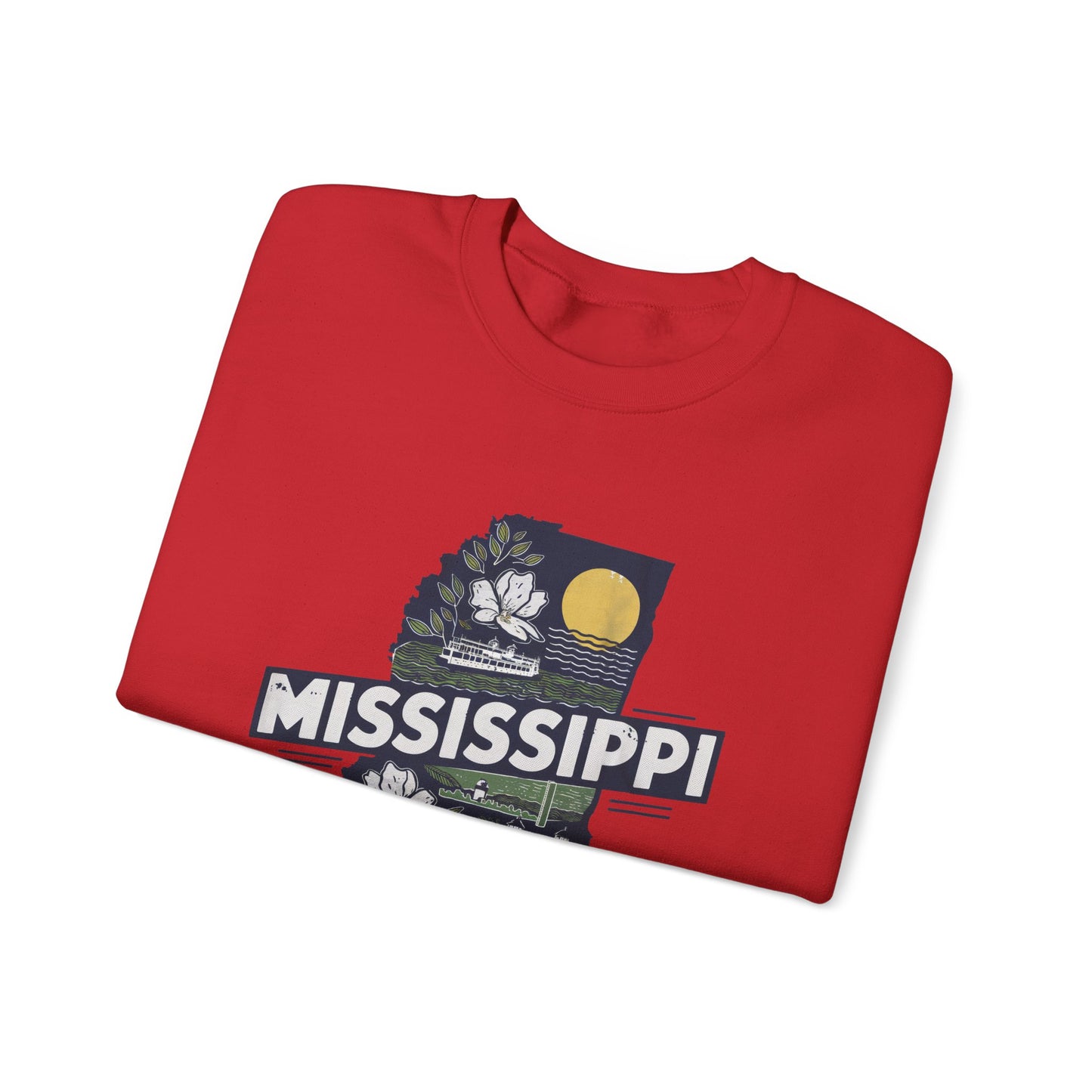 Mississippi State Map with Magnolia and Lighthouse Sweatshirt
