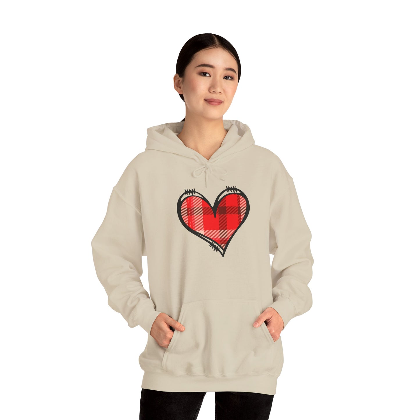 Love Hoodie with Plaid Heart on Front and Bold Love Design on Back
