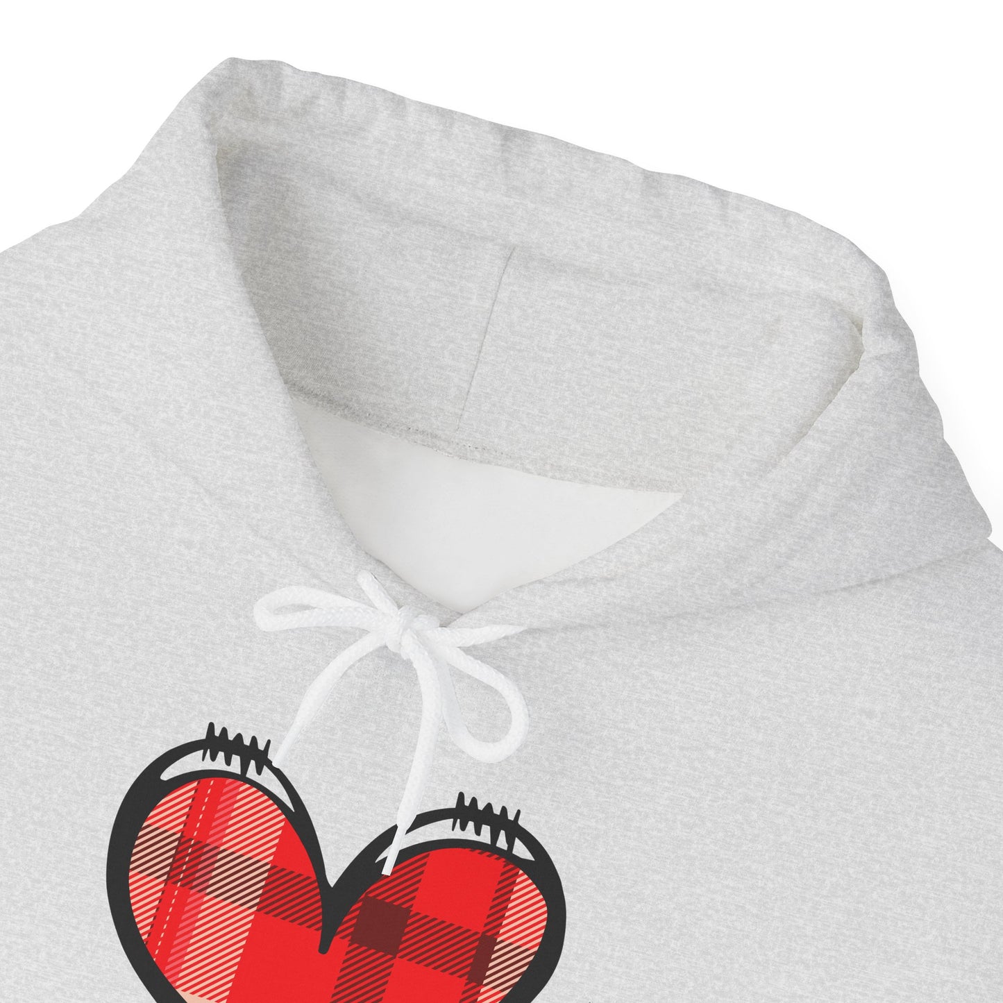 Love Hoodie with Plaid Heart on Front and Bold Love Design on Back