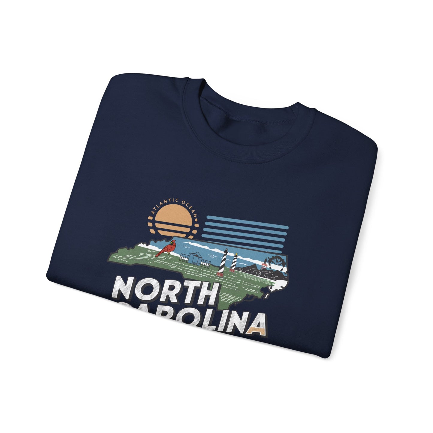 North Carolina state map sunset illustration Sweatshirt | Coastal mountains retro design