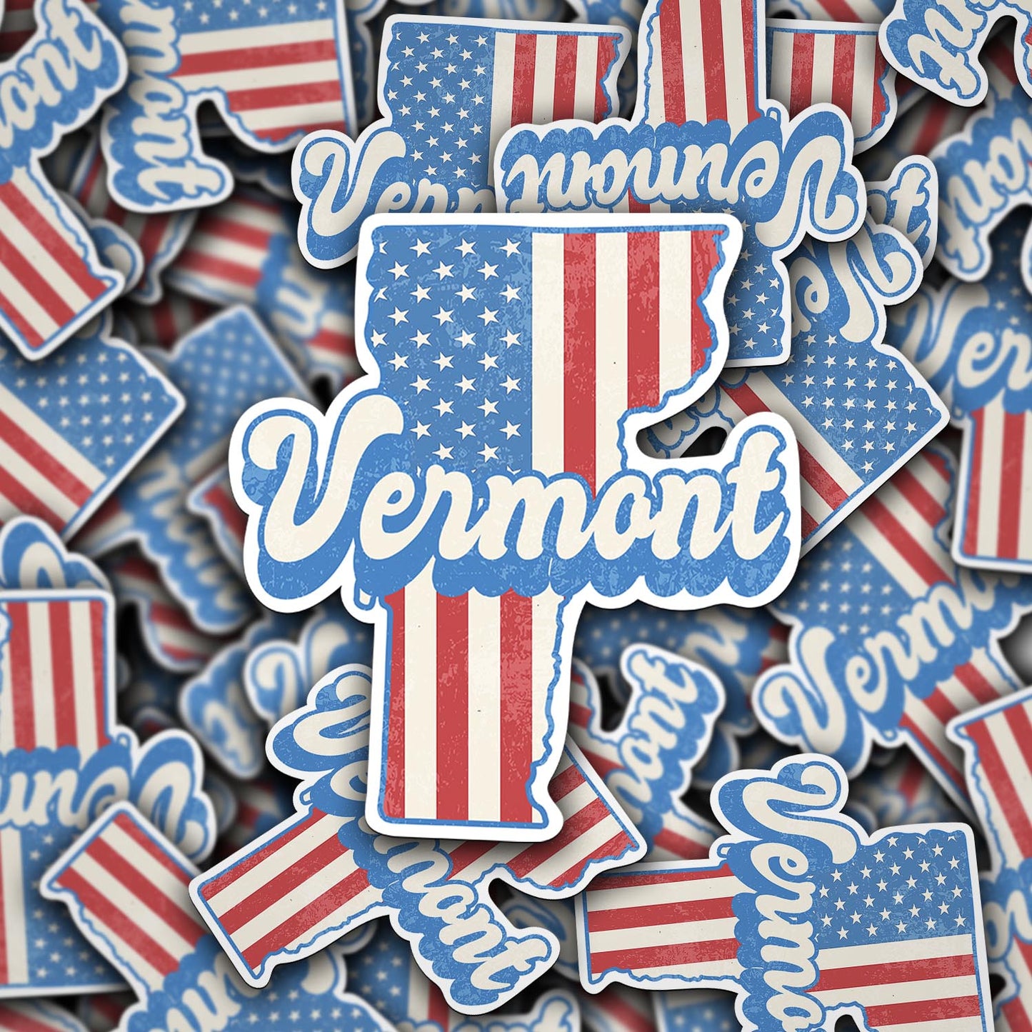 Vermont State Sticker with American Flag Background | Weatherproof Vinyl Decal