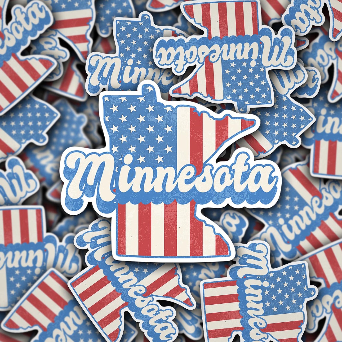 Minnesota State Sticker with American Flag Background | Weatherproof Vinyl Decal