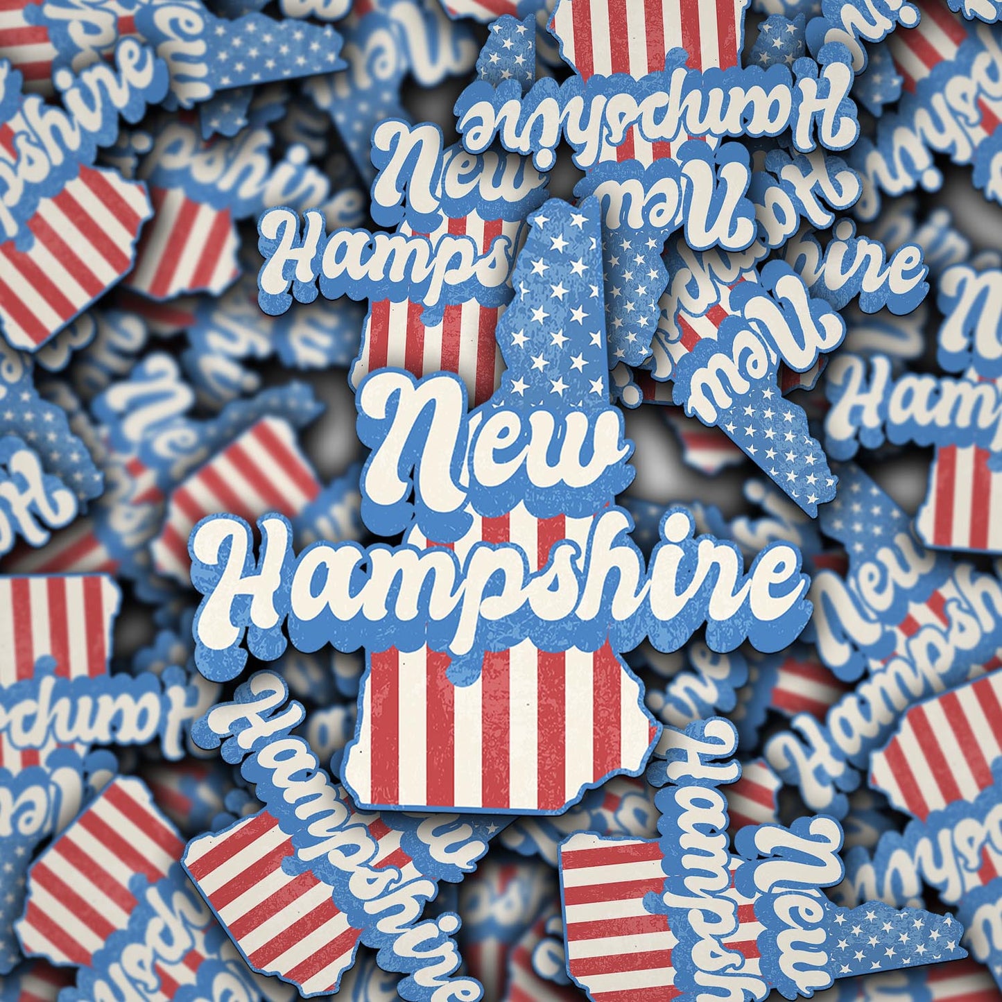 New Hampshire State Sticker with American Flag Background | Weatherproof Vinyl Decal