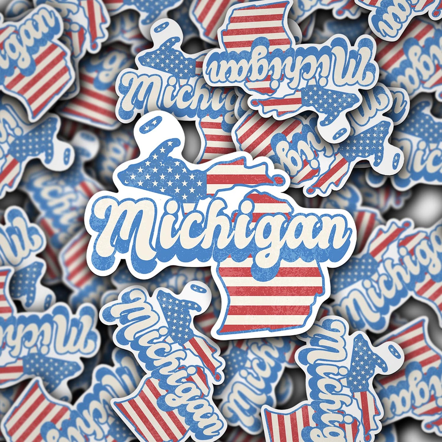 Michigan State Sticker with American Flag Background | Weatherproof Vinyl Decal