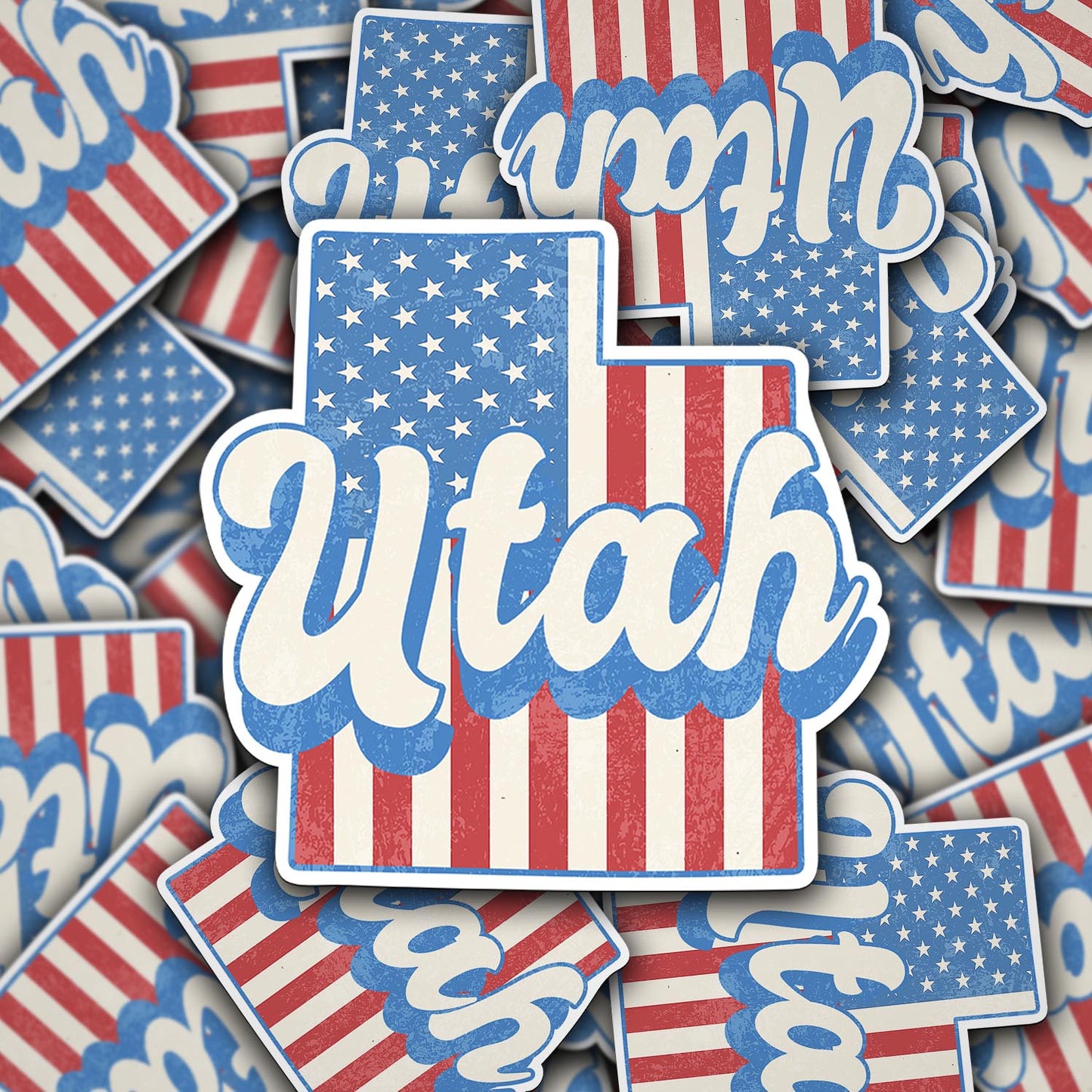 Utah State Sticker with American Flag Background | Weatherproof Vinyl Decal