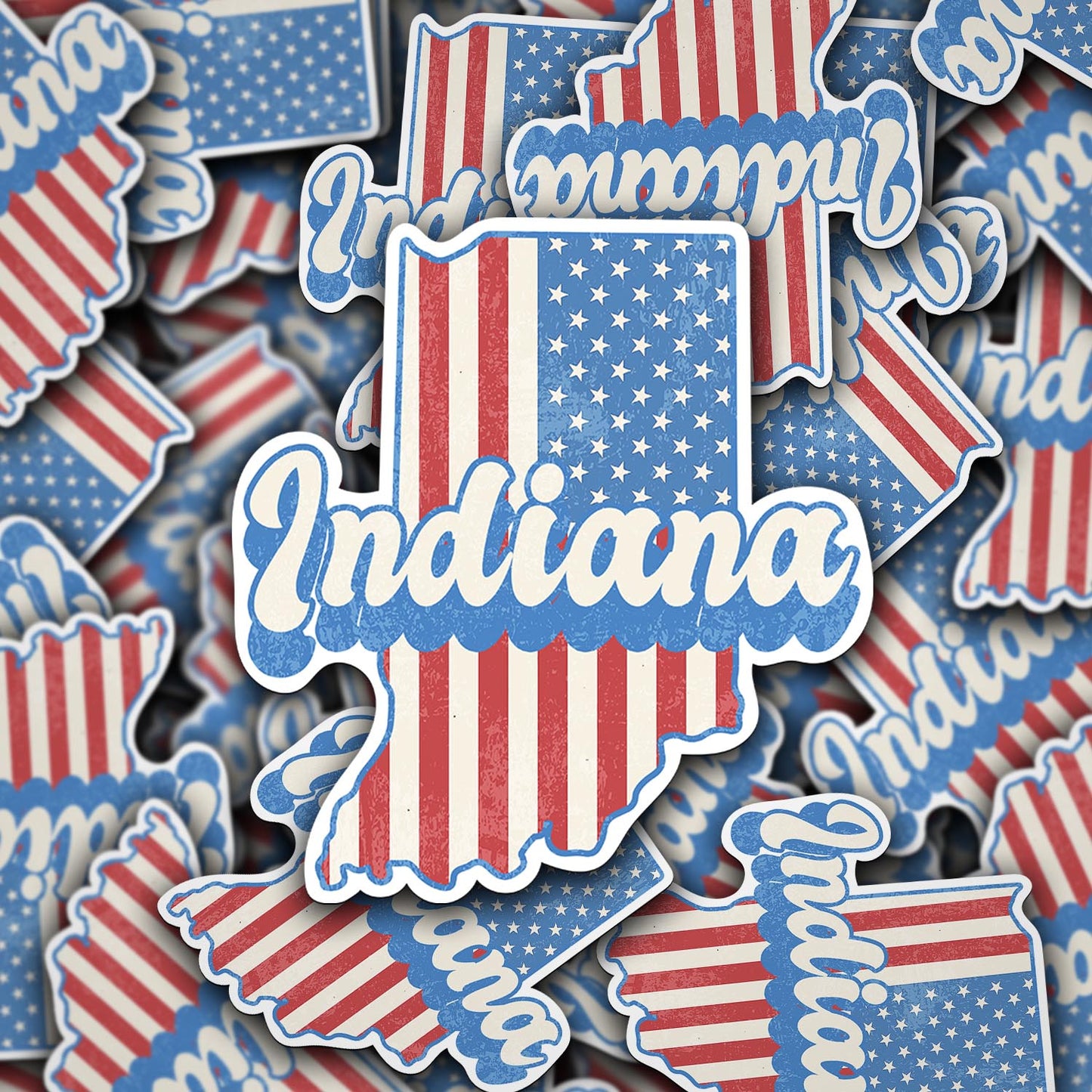 Indiana State Sticker with American Flag Background | Weatherproof Vinyl Decal