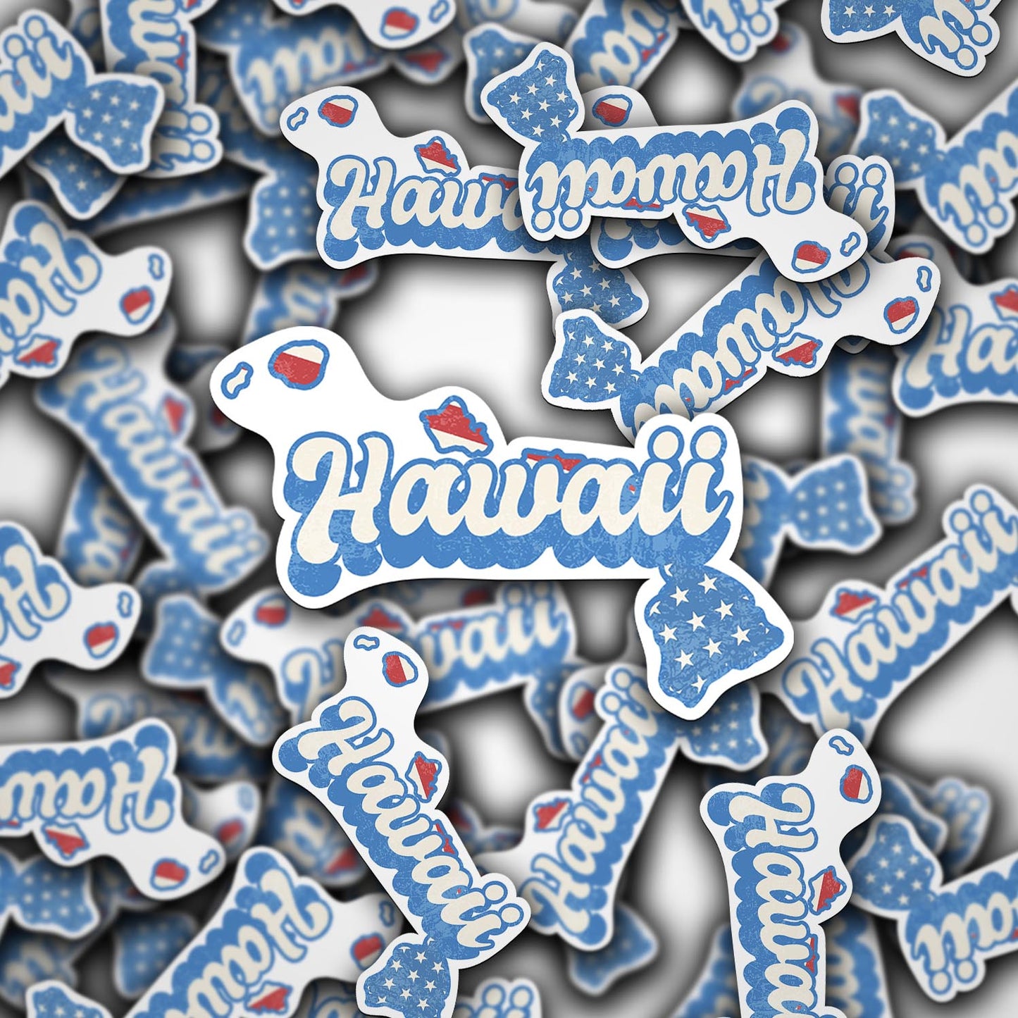 Hawaii State Sticker with American Flag Background | Weatherproof Vinyl Decal