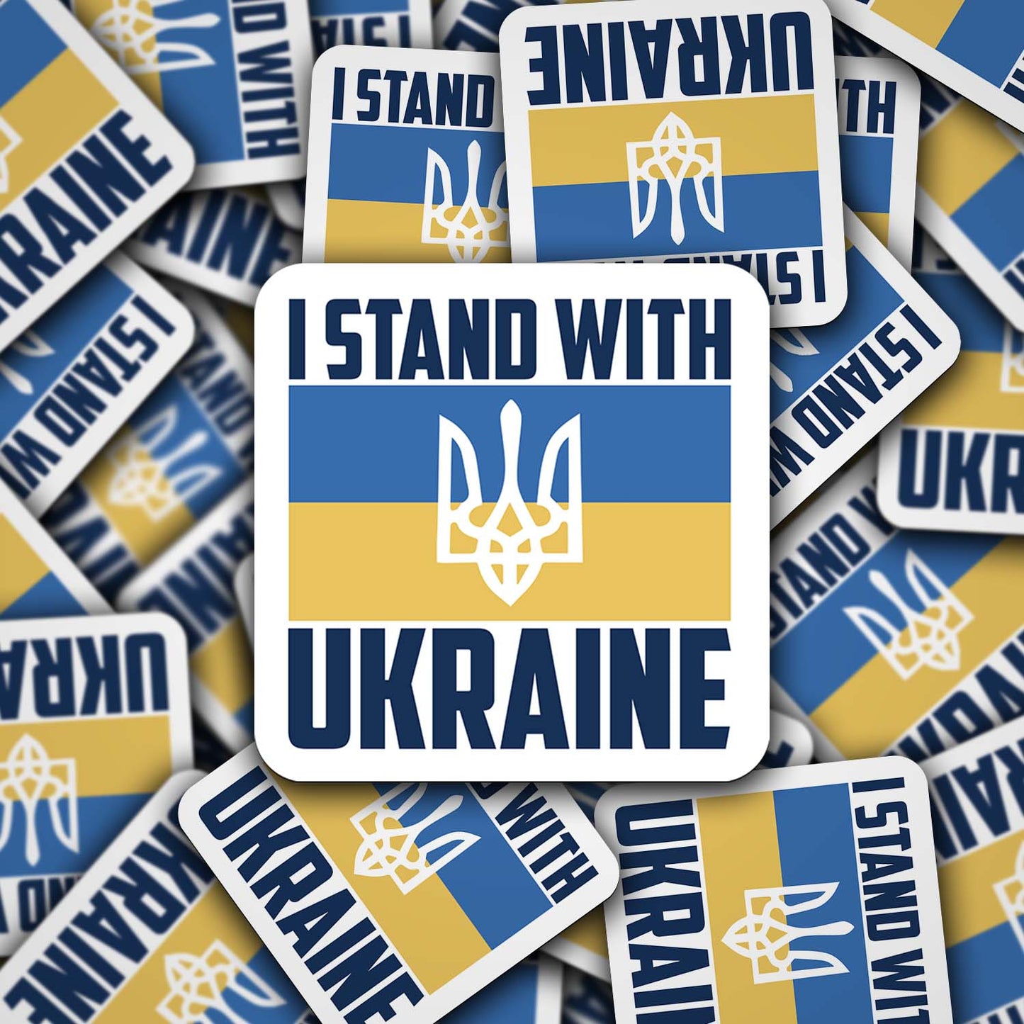 I Stand with Ukraine – Ukrainian Coat of Arms Vinyl Sticker