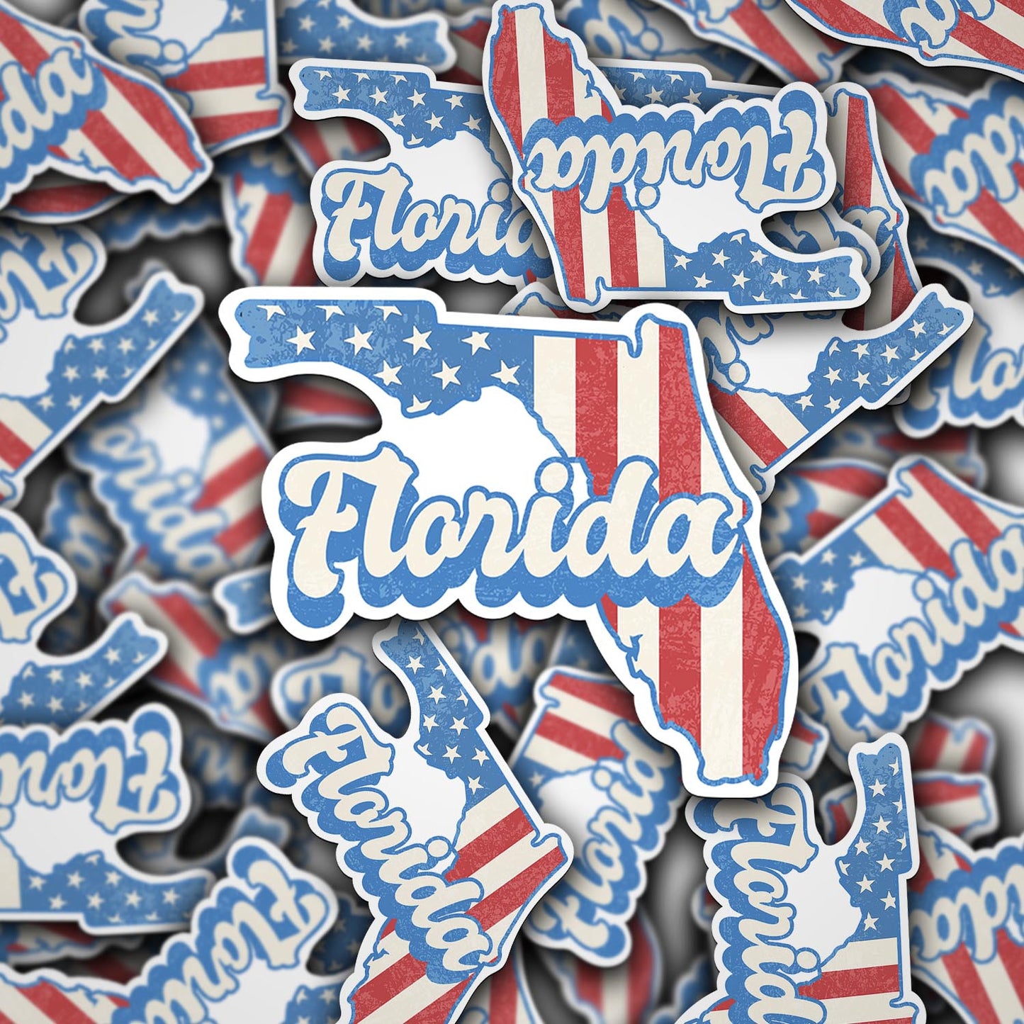 Florida State Sticker with American Flag Background | Weatherproof Vinyl Decal