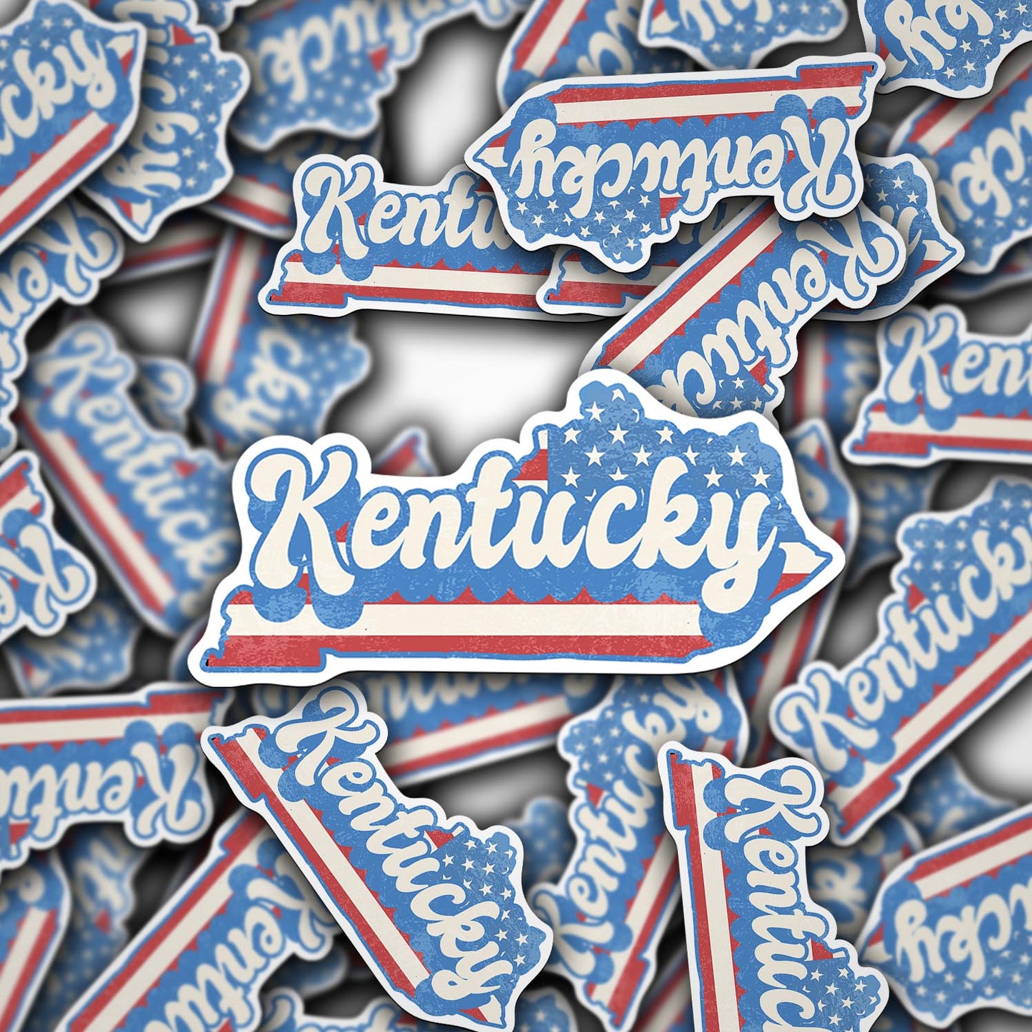 Kentucky State Sticker with American Flag Background | Weatherproof Vinyl Decal