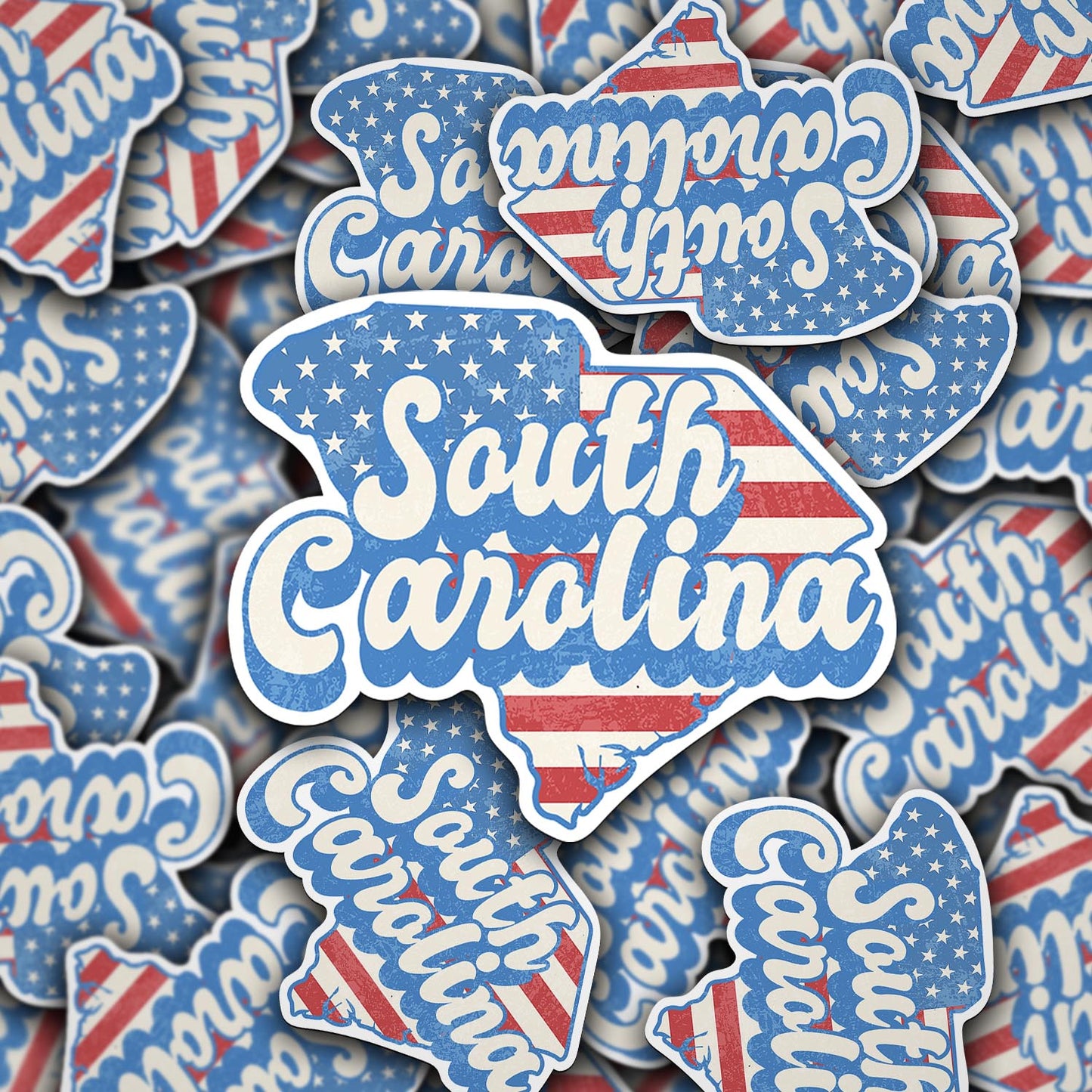 South Carolina State Sticker with American Flag Background | Weatherproof Vinyl Decal