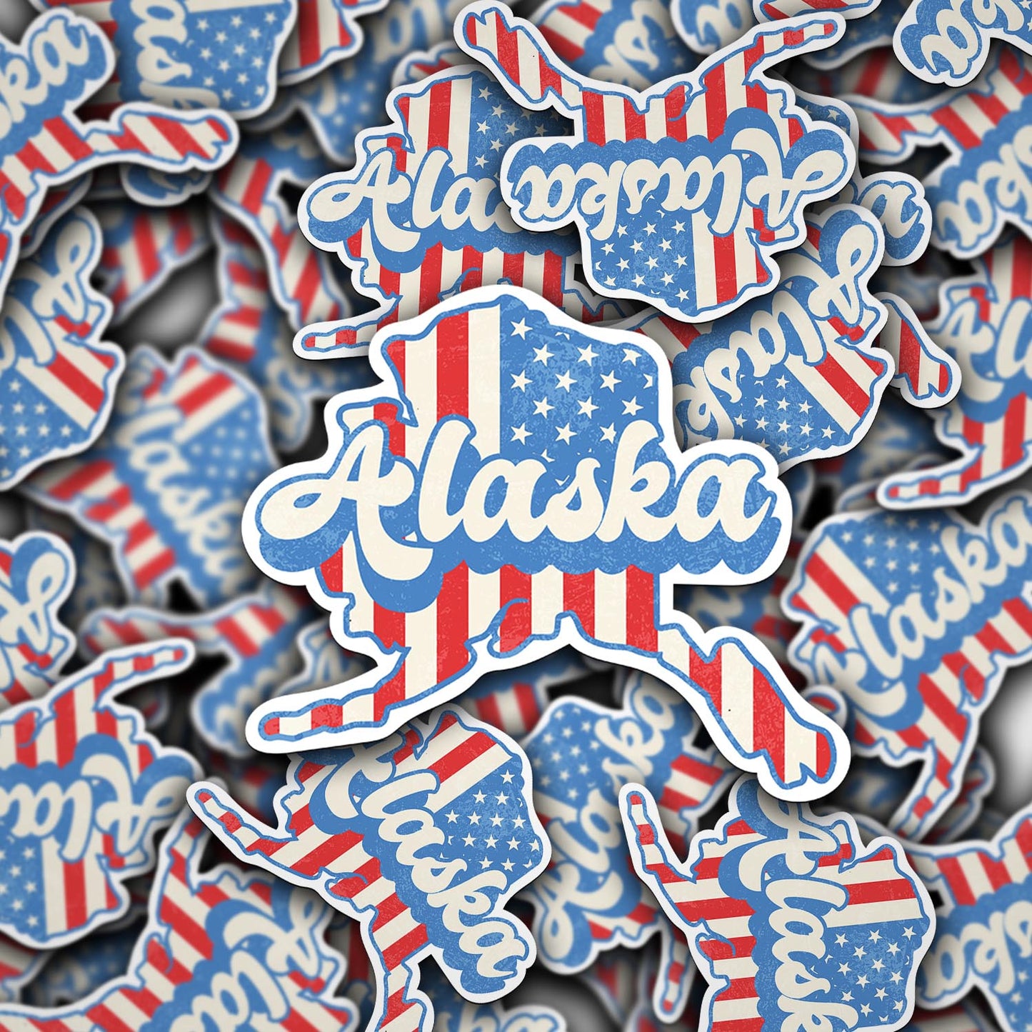 Alaska State Sticker with American Flag Background | Weatherproof Vinyl Decal