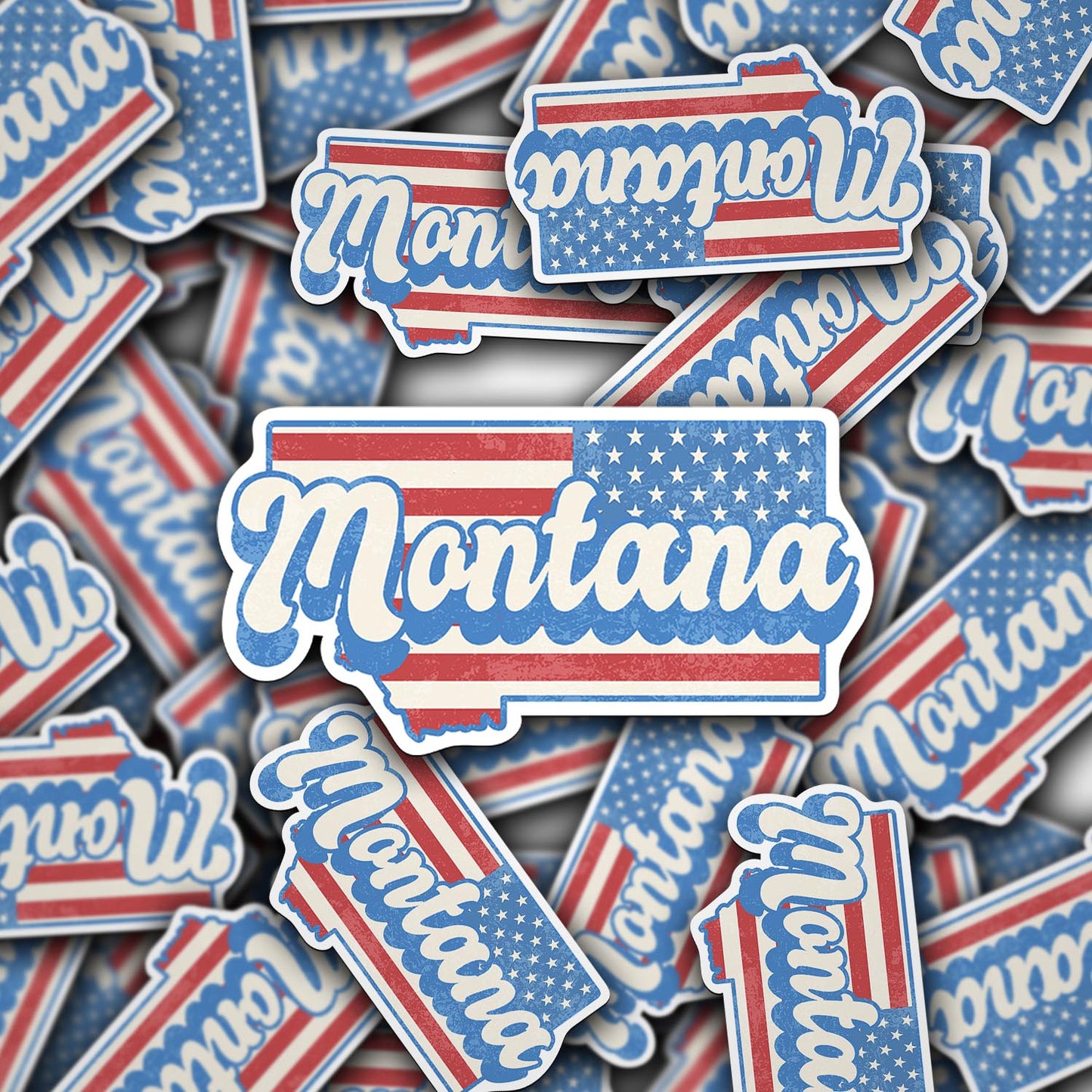 Montana State Sticker with American Flag Background | Weatherproof Vinyl Decal