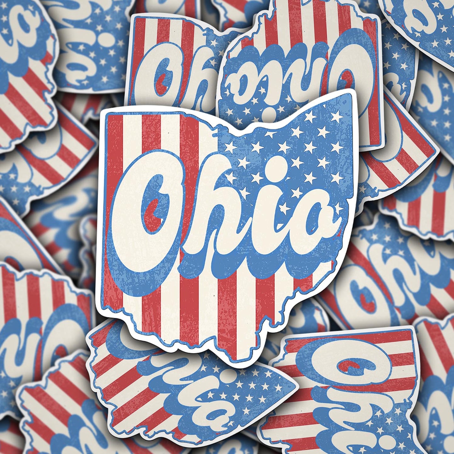 Ohio State Sticker with American Flag Background | Weatherproof Vinyl Decal