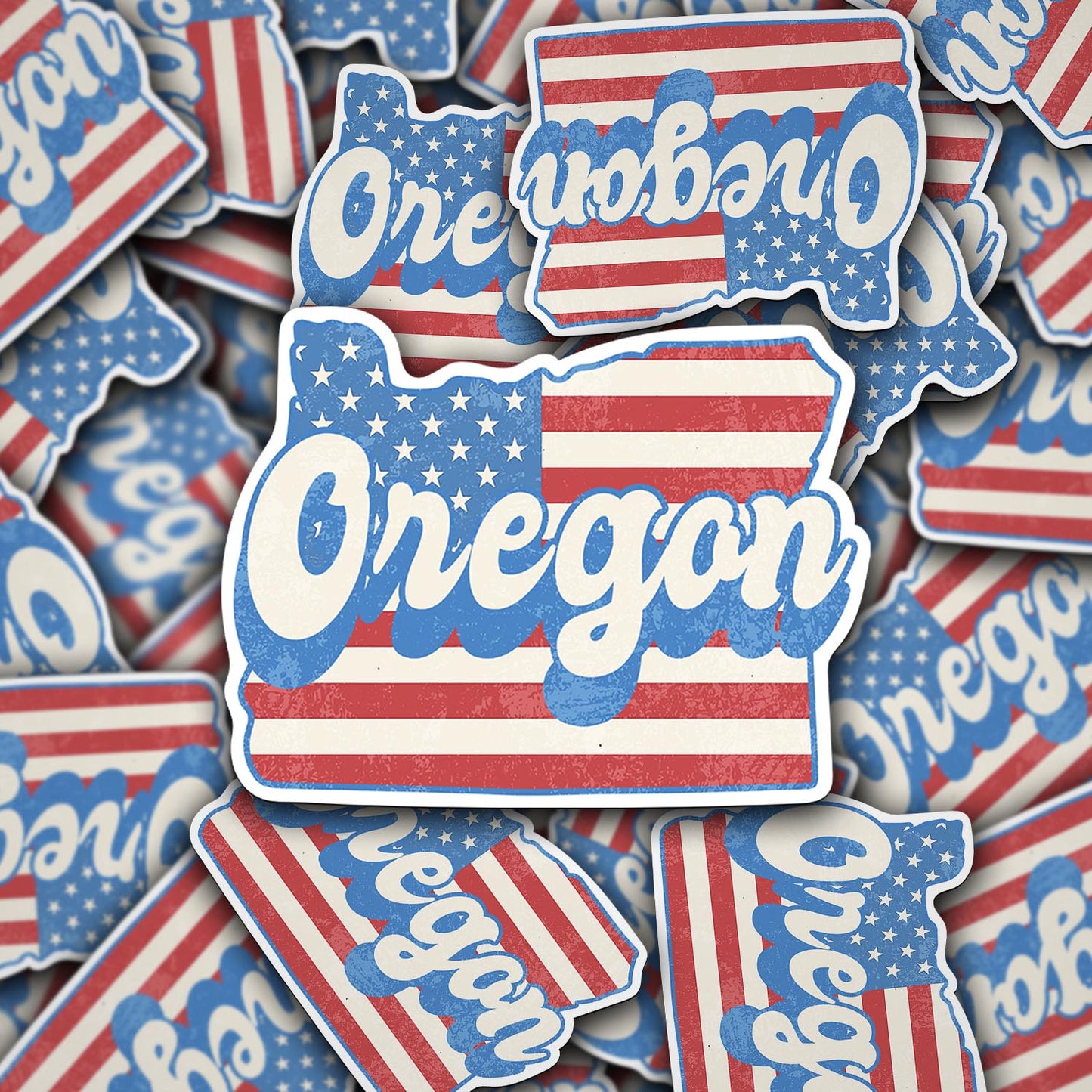 Oregon State Sticker with American Flag Background | Weatherproof Vinyl Decal