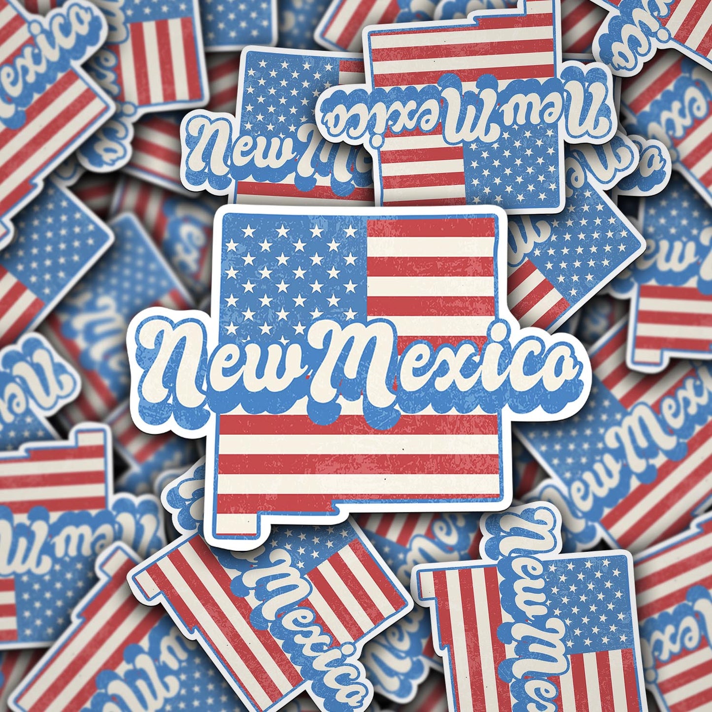 New Mexico State Sticker with American Flag Background | Weatherproof Vinyl Decal