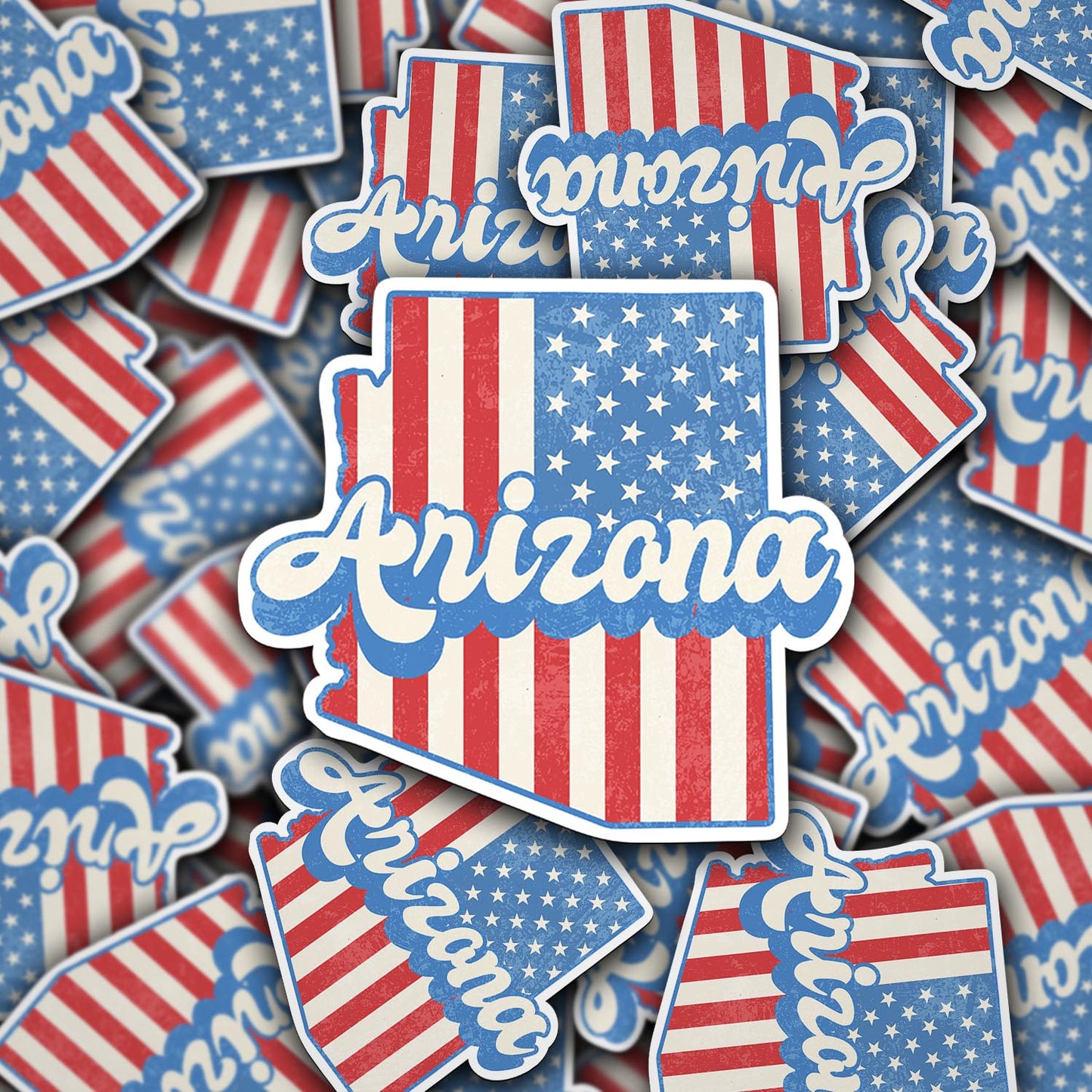 Arizona State Sticker with American Flag Background | Weatherproof Vinyl Decal