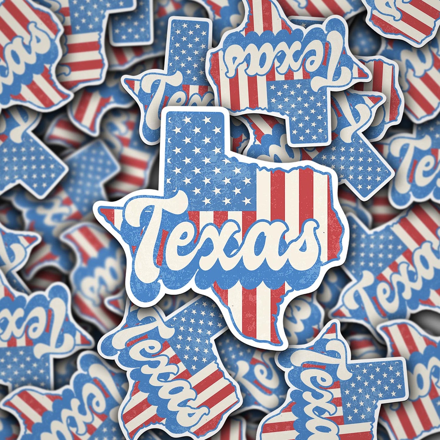 Texas State Sticker with American Flag Background | Weatherproof Vinyl Decal