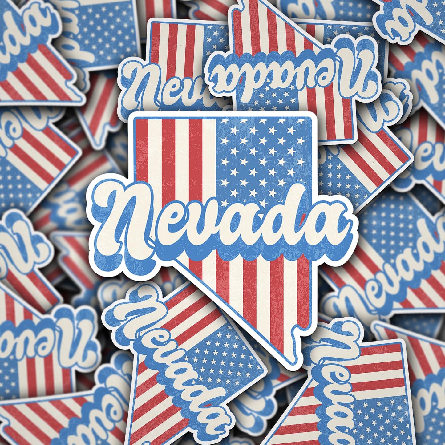 Nevada State Sticker with American Flag Background | Weatherproof Vinyl Decal