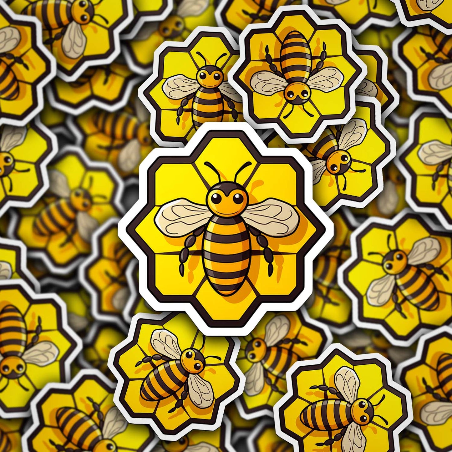Cartoon Bee in Honeycomb Sticker – Weatherproof Vinyl for Laptops, Cups & Cars